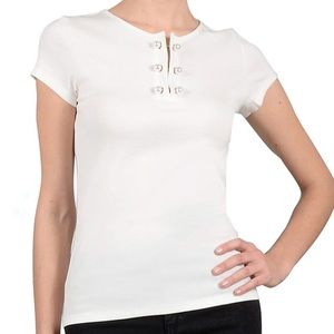 🌷 Molly Bracken Pearl Detail Ivory T-Shirt Size S/M